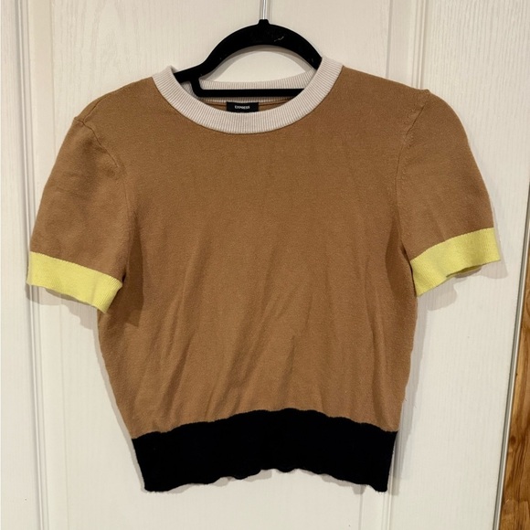 Express Sweaters - Express Tan and Yellow Short Sleeve sweater